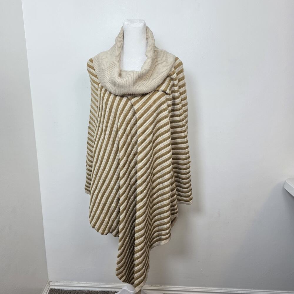 Faded Glory Tan Cream Striped Turtle Neck Oversized Lagenlook Poncho One Size‎